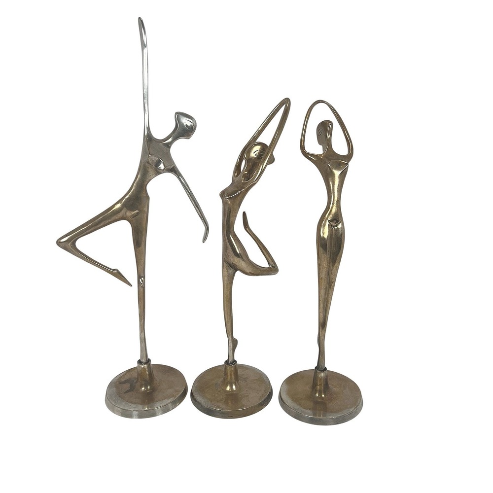 Ballerina Dancer Figurines gold and silver Metal Ballet Sculptures Set of 3 - Picture 1 of 12